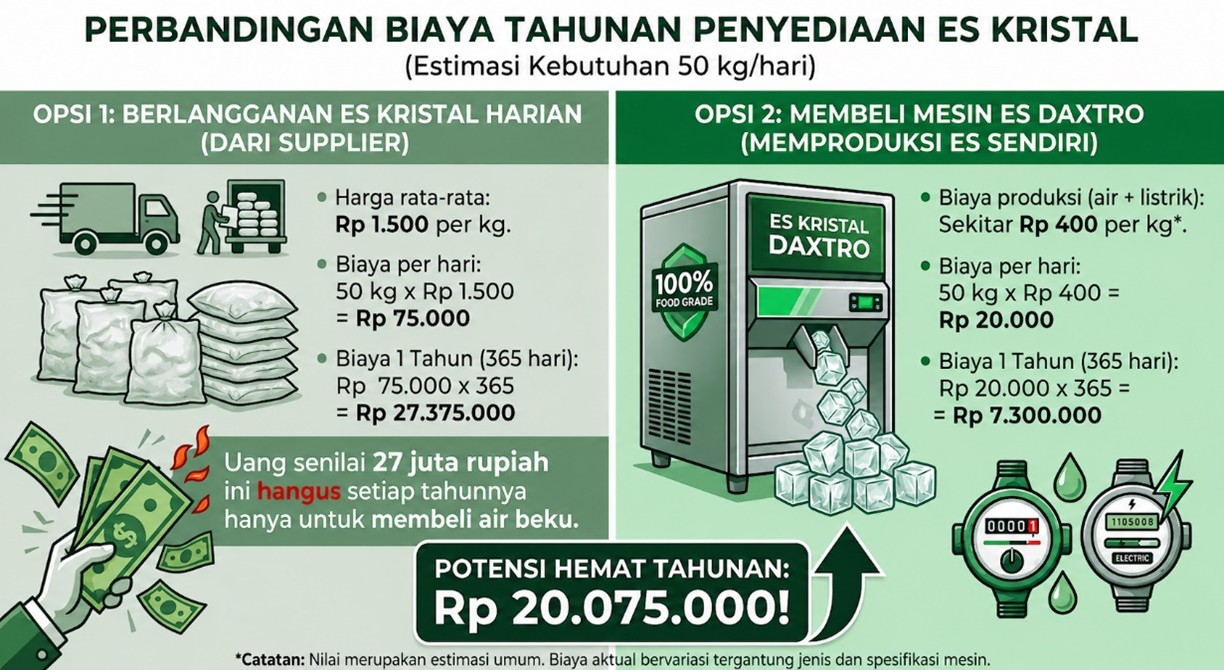 Bongkar Mitos Mesin Es Mahal Hitung-Hitungan ROI Daxtro vs Langganan Es Harian